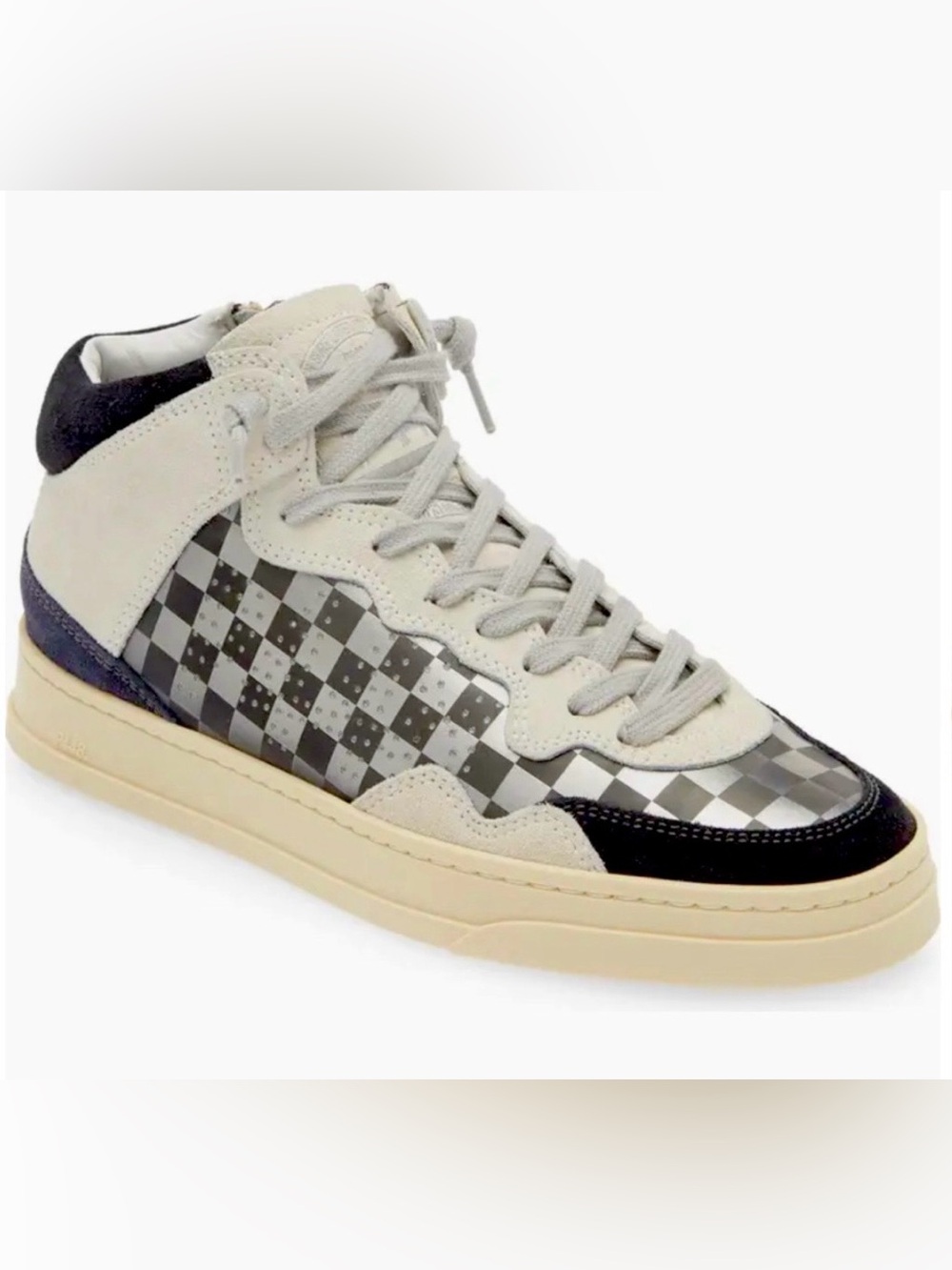P448 Bali Leather Suede Italian High Top Lazer Checkered Metallic Sneaker NWT